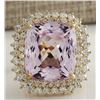 Image 1 : 21.94CTW Natural Kunzite And Diamond Ring 14K Solid Yellow Gold