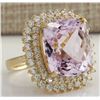 Image 2 : 21.94CTW Natural Kunzite And Diamond Ring 14K Solid Yellow Gold