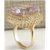 Image 3 : 21.94CTW Natural Kunzite And Diamond Ring 14K Solid Yellow Gold