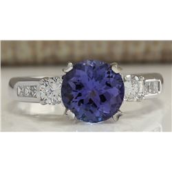 2.20 CTW Natural Blue Tanzanite And Diamond Ring In 14K White Gold