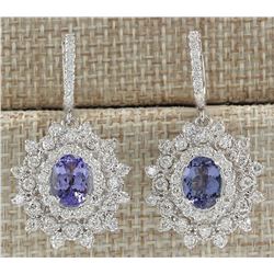 5.50CTW Natural Tanzanite And Diamond Earrings 14K Solid White Gold