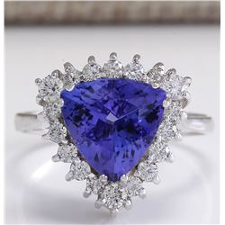 3.62CTW Natural Blue Tanzanite And Diamond Ring In 14K Solid White Gold