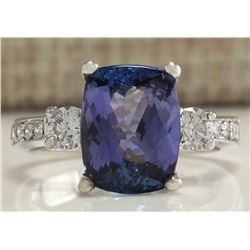 4.92CTW Natural Tanzanite And Diamond Ring 14K Solid White Gold