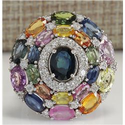 10.83Ct Natural Ceylon Sapphire And Diamond Ring In14K Solid White Gold