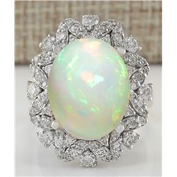 8.15CTW Natural Opal And Diamond Ring In 14K White Gold