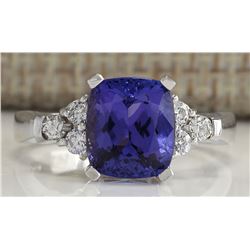 3.49CTW Natural Blue Tanzanite And Diamond Ring 14K Solid White Gold