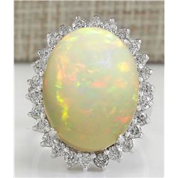 13.65CTW Natural Ethiopian Opal And Diamond Ring In 14K Solid White Gold