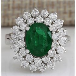 2.75CTW Natural Emerald And Diamond Ring 14K Solid White Gold