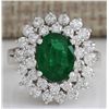 Image 1 : 2.75CTW Natural Emerald And Diamond Ring 14K Solid White Gold