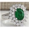Image 2 : 2.75CTW Natural Emerald And Diamond Ring 14K Solid White Gold