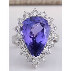 10.06 CTW Natural Blue Tanzanite And Diamond Ring In 14K White Gold