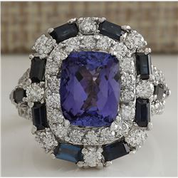 6.90 CTW Natural Tanzanite Sapphire And Diamond Ring In 14k White Gold