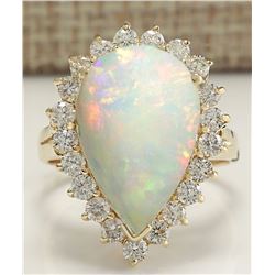 5.98CTW Natural Opal And Diamond Ring In 14K Solid Yellow Gold