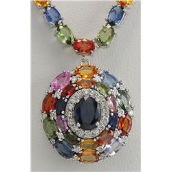 46.99CTW Natural Ceylon Sapphire And Diamond Necklace In 14K White Gold