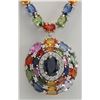 Image 1 : 46.99CTW Natural Ceylon Sapphire And Diamond Necklace In 14K White Gold