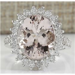 7.34CTW Natural Morganite And Diamond Ring In 14K White Gold