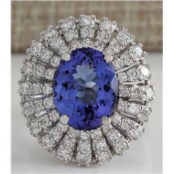 5.45CTW Natural Blue Tanzanite And Diamond Ring In 14K Solid White Gold