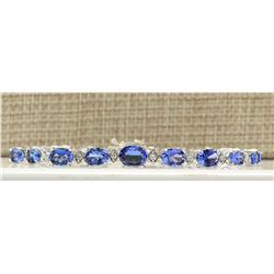 11.80 CTW Natural Tanzanite And Diamond Bracelet In 14k Solid White Gold