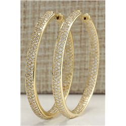 3.36 CTW Natural Diamond Hoop Earrings 14K Solid Yellow Gold