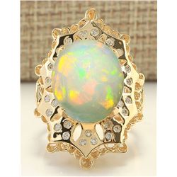 8.92 CTW Natural Opal And Diamond Ring In 14k Yellow Gold