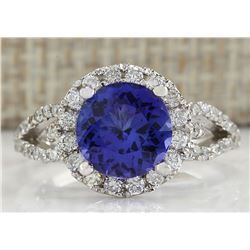 3.49 CTW Natural Blue Tanzanite And Diamond Ring In14k White Gold