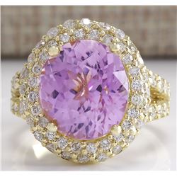 11.51CTW Natural Pink Kunzite And Diamond Ring In 14K Yellow Gold
