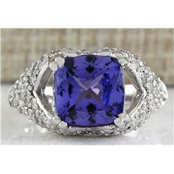 6.32CTW Natural Tanzanite And Diamond Ring In 14K Solid White Gold
