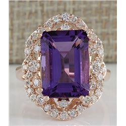 7.78CTW Natural Amethyst And Diamond Ring In 14K Rose Gold