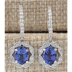 2.21CTW Natural Blue Tanzanite And Diamond Earrings In 14K White Gold