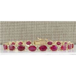 18.98CTW Natural Ruby And Diamond Bracelet In 14K Yellow Gold