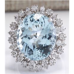 15.86CTW Natural Aquamarine And Diamond Ring In 14K White Gold