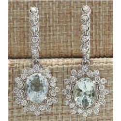 6.40CTW Natural Aquamarine And Diamond Earrings 14K Solid White Gold