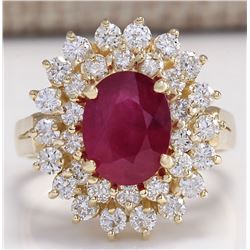 3.27CTW Natural Ruby And Diamond Ring 14K Solid Yellow Gold