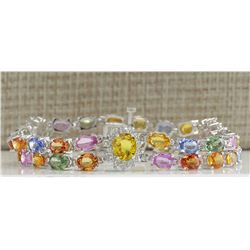 28.31CTW Natural Sapphire And Diamond Bracelet In 14K Solid White Gold