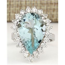 8.62 CTW Natural Aquamarine And Diamond Ring In 14K Solid White Gold
