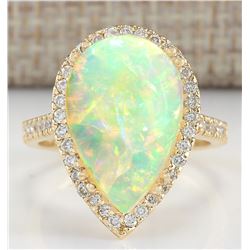 6.25CTW Natural Opal And Diamond Ring In 14K Yellow Gold