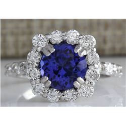 4.12CTW Natural Blue Tanzanite And Diamond Ring In 14K White Gold