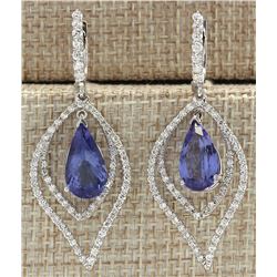9.67CTW Natural Tanzanite And Diamond Earrings 14K Solid White Gold