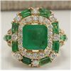 Image 1 : 6.90CTW Natural Emerald And Diamond Ring 14K Solid Yellow Gold