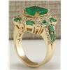 Image 3 : 6.90CTW Natural Emerald And Diamond Ring 14K Solid Yellow Gold