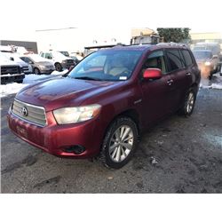 2009 TOYOTA HYLANDER HYBRID, 4 DOOR SUV, RED, VIN # JTEEW41A092036657