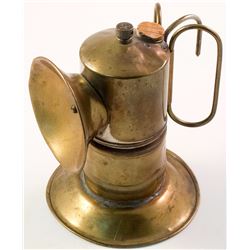 Unusual Brass Carbide Lamp with the Tabletop Base