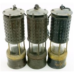 Three Early Brass Safety Lamps