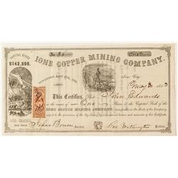 Ione Copper Mining Company Stock Certificate