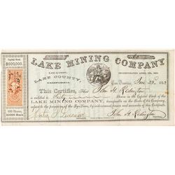 Early Lake Mining Company Stock Certificate