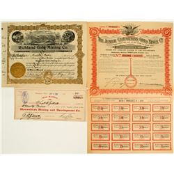 Three California Mining Stock Certificates