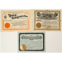 Three Carson City Area Mining Stock Certificates