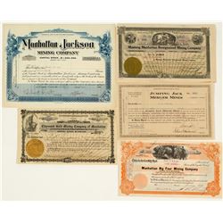 Five Manhattan Mining Stock Certificates