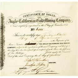 Gold Rush Stock Certificate: Anglo-Californian Gold Mining Company 2