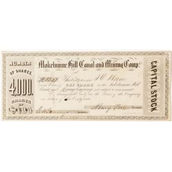 Mokelumne Hill Canal and Mining Company Stock Certificate